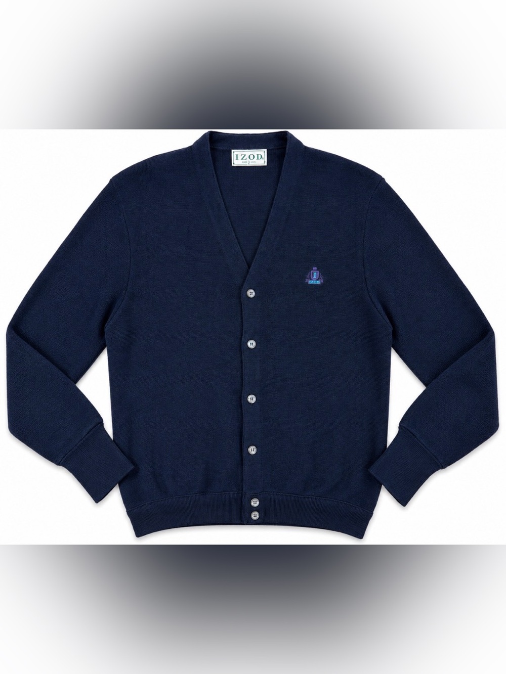 Vintage IZOD Cardigan Sweater Men’s L Navy Blue USA Made Grandpa Preppy 80s 90s